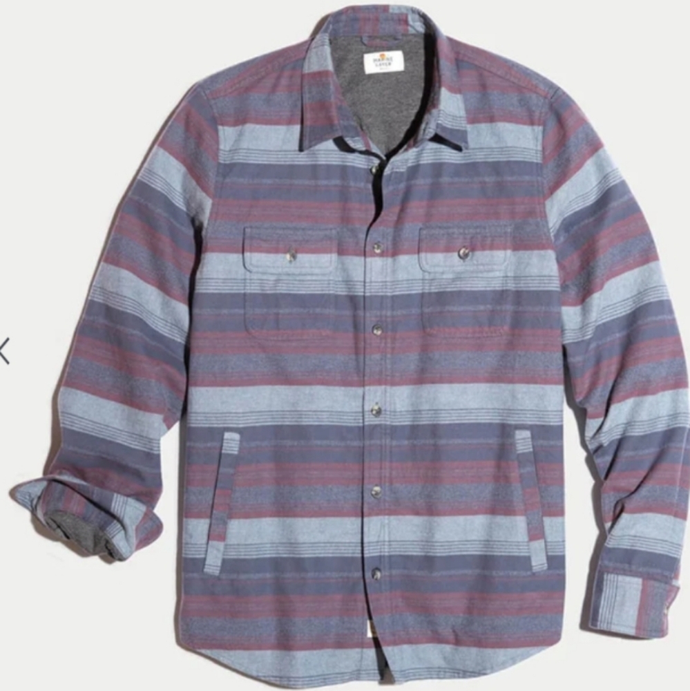 Men's Marine Layer Striped Blue and Red Shirt Jacket - Medium